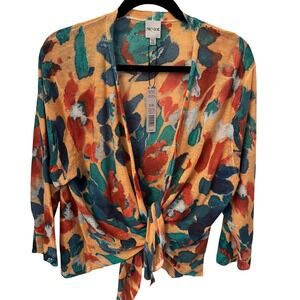 NIC+ZOE NWT Linen Blend Floral Cardigan. Womens XXL